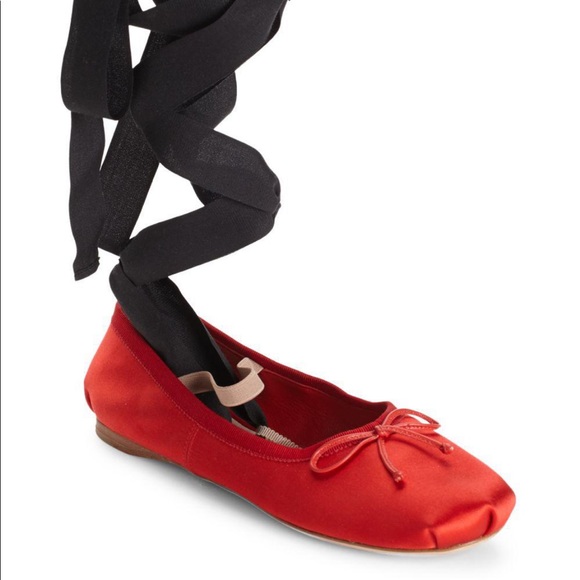 Miu Miu red satin ballet flats - Picture 1 of 3